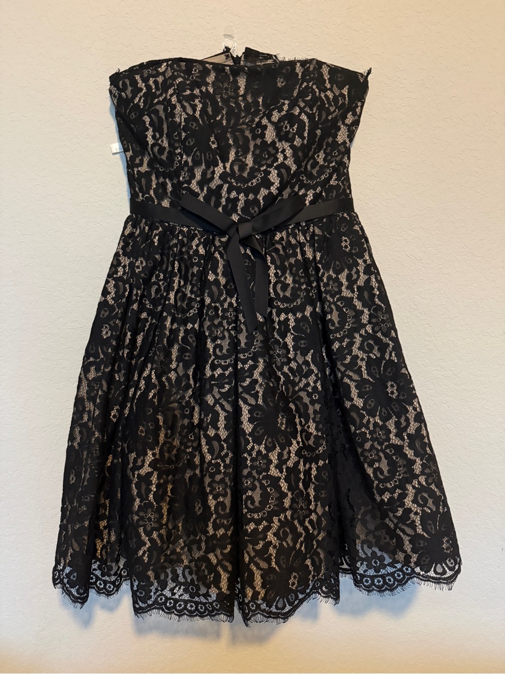 Robert Rodriguez Black Lace Strapless Dress with Nude Lining